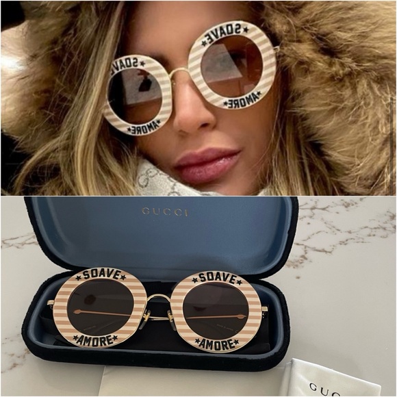 Gucci Women's Soave Amore Striped Round Acetate Sunglasses - Brand New with case - Picture 3 of 16